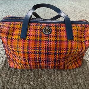 TORY BURCH JANE WOVEN LEATHER RAINBOW BOSTON BAG - Excellent Condition